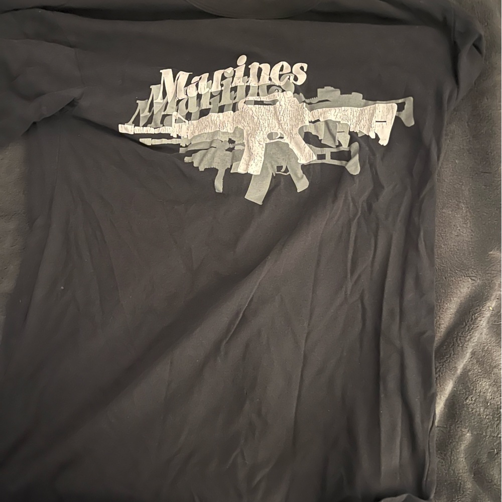 Black T-Shirt with Silver Marines Graphic